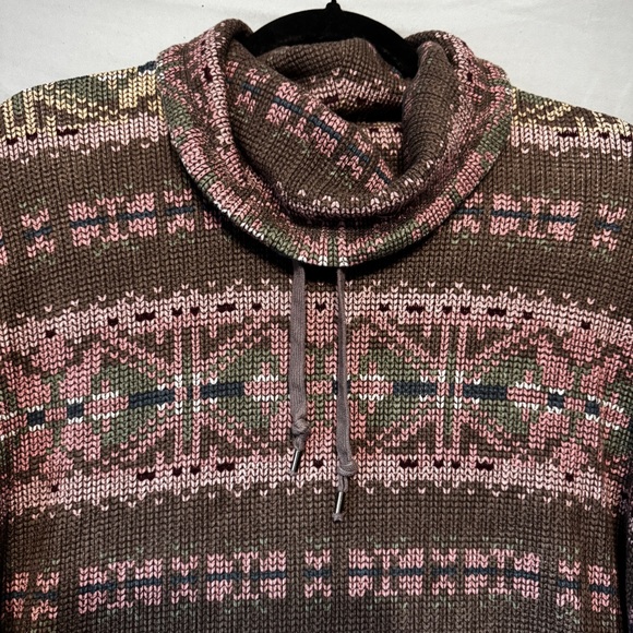 Chaps Womens Fair Isle Mock Neck Top Large Cotton Southwest Aztec Cottagecore - Picture 4 of 10